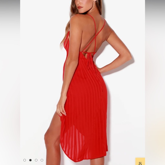 Lulus Panache Red Backless Midi Dress deep V - Picture 2 of 7